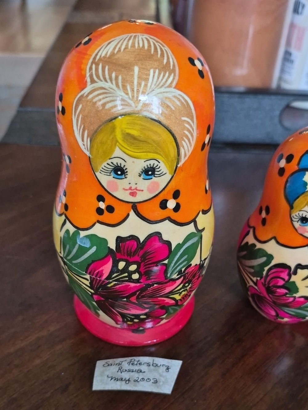Orange Floral Hand-Painted Russian Nesting Doll (Matryoshka)